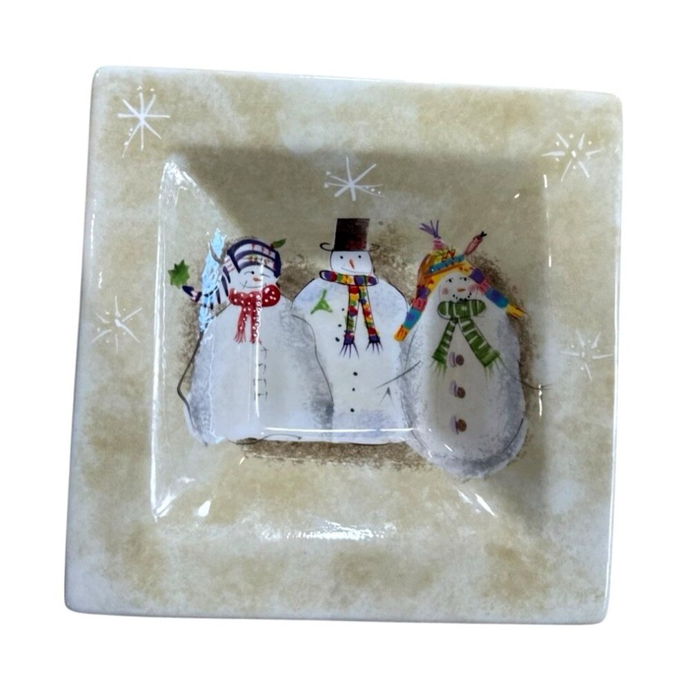2 Snowmates Oneida Debbie Christmas Beige Square Serving Tray Snowman 5' & 7.5' - Picture 3 of 9